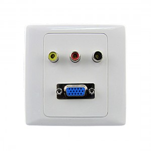 White Video 3 RCA Female Jacks + VGA Wall Mount Plate