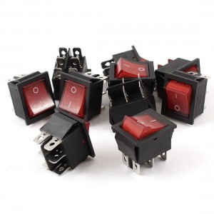 AC 125V/20A 250V/16A 6 Pin DPDT Snap In Rocker Boat Black Red 10 PCS
