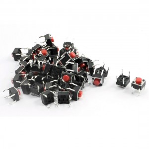 50pcs 6x 6 x 9mm Round Pushbutton 4-Pin Momentary Tactile Switch Red