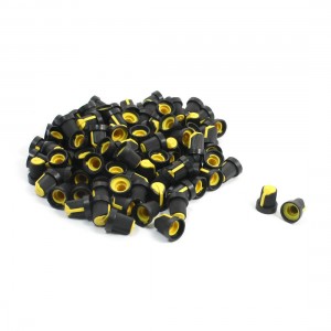 Stereo Black Yellow Plastic Rotary Skirted Knob for 6mm Dia Shaft 105Pcs