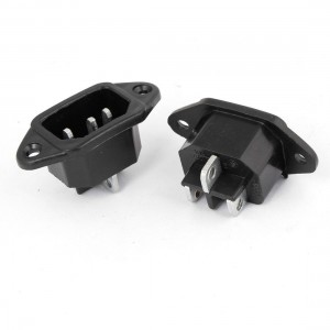 AC 250V 10A IEC 320 C14 Male Plug 3P Screw Type Power Socket Adapter Black 2 Pcs