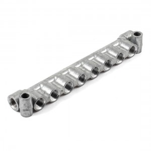 1/8PT Threaded Air Pneumatic 8 Positions 10 Ports Manifold Block Silver Tone