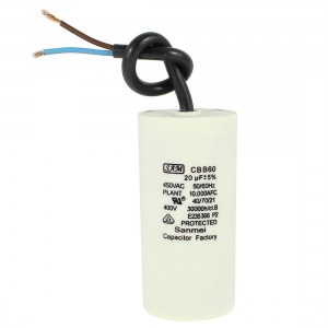 Air Compressor CBB60 AC 45OV 20uF 2 Wires Motor Running Capacitor White