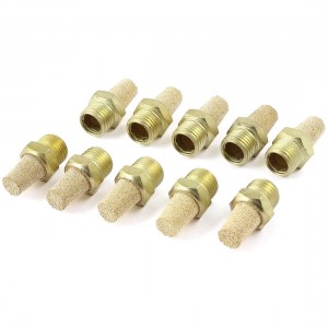 10 Pcs 1/4PT Thread Pneumatic Air Exhaust Silencer Muffler Gold Tone