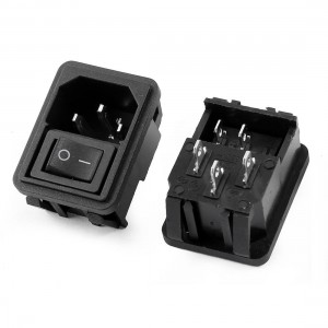 AC 10A 250V O/I Black Button Rocker Switch IEC320 C14 Inlet Power Socket 2 Pcs