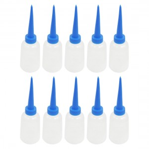 10Pcs 100cc Blue Straight Pointy Nozzle Clear Plastic Measuring Bottles for Lab