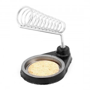 Black Metal Base Spring Stand Holder Station for Soldering Iron w Round Sponge