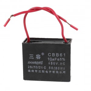 CBB61 10uF AC 450V Double Wire Lead Polypropylene Film Motor Run Capacitor