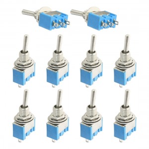 10 Pcs Panel Mounting SPDT 3-Pin Blue Toggle Switch AC 125V 6A 250V 3A