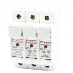 RT18-63A AC 380V 3 Poles 10x38mm Fuse Holder Base White w LED Indicator