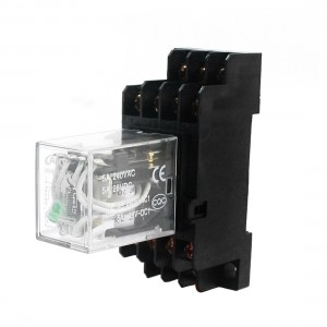 DC24V Coil 4PDT 14 Terminals 4NO 4NC DIN Rail Electomagnetic Relay w Socket