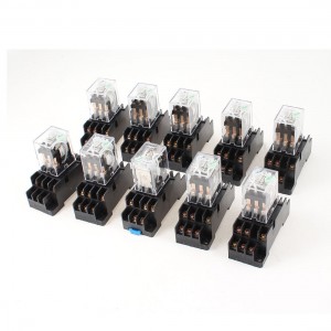 10Pcs DC220V Coil 3PDT 11Pin Green LED General Purpose Power Relay w Socket Base