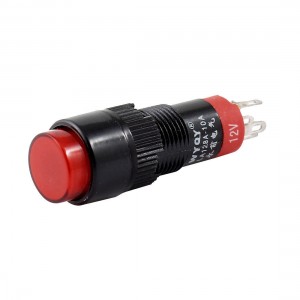 DC 12V SPDT 5 Terminal Latching Red Indicator Lamp Press Push Button Switch
