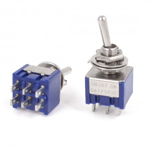 AC125V 6A DPDT 3 Position ON-OFF-ON Mini Blue Toggle Switch 2 Pcs