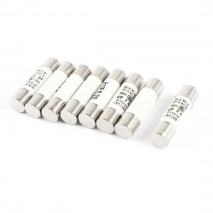 8 Pcs AC 500V 3A 10x38mm Cylindrical Fuse Links Silver Tone White