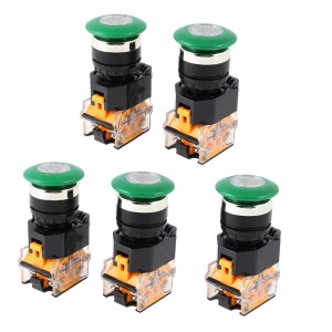 AC 660V 10A DPST Green Mushroom Cap 4 Screw Terminal Emergency Stop Switch 5Pcs