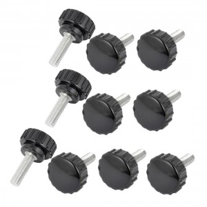 M6 x 22mm  x 20mm Male Thread Round Head Black Knurled Grip Knob 10 Pcs