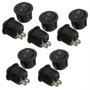 Black AC 6A/250V 10A/125V 2 Terminal SPST On-Off Round Rocker Switch 10 Pcs