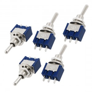 AC 125V 6A SPDT 3 Pin On/On 2 Position Miniature Toggle Switch Blue 5 Pcs
