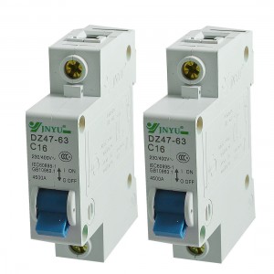 2 Pcs 77x18x70mm DIN Rail Mount 1P Miniature Circuit Breaker AC 230V/400V 16A