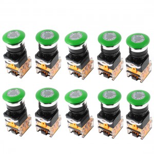 AC 660V 10A DPST Green Mushroom Cap 4 Screw Terminal Emergency Stop Switch 10Pcs