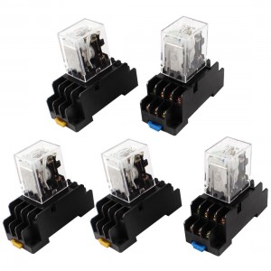 5Pcs DC 24V Coil 4PDT 14 Pin Green LED General Purpose Power Relay w Socket Base