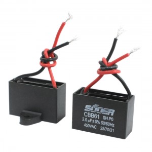 CBB61 AC 450V 2uF 5% Wired Connector Electric Fan Running Capacitor 2Pcs