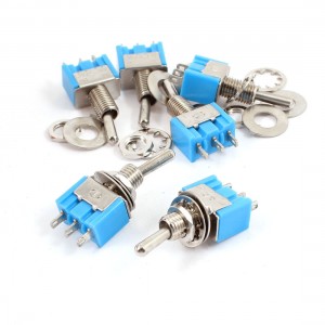 6Pcs AC 125V 6A SPDT 3 Pin 2 Position On/On Locking Toggle Switch Blue