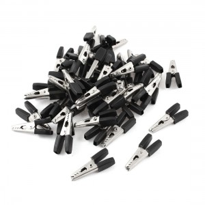 50 Pcs 35mm Long Black Plastic Test Lead Crocodile Clamps Alligator Clips