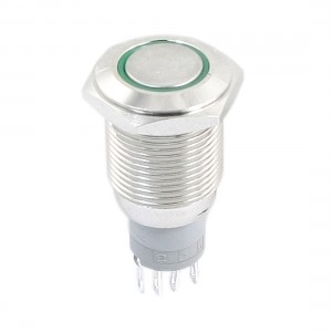 DC 12V Green LED Angel Eye SPDT 1NO 1NC Latching Metal Pushbutton Switch 16mm