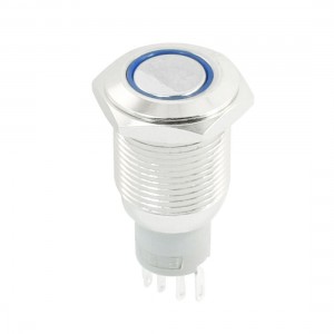 DC12V Blue LED Indicator SPDT 16mm Thread Latching Metal Push Button Switch