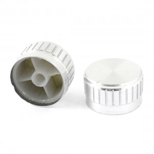 2 Pcs Silver Tone Volume Control Aluminum Potentiometer Knobs Caps 30mm x 17mm
