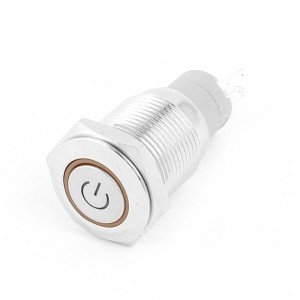 DC12V Yellow LED Power Indicator SPDT Latching Metal Push Button Switch 16mm