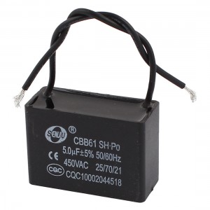CBB61 AC 450V 5uF 50/60Hz Nonpolar Wired Motor Run Capacitor Black for Fan