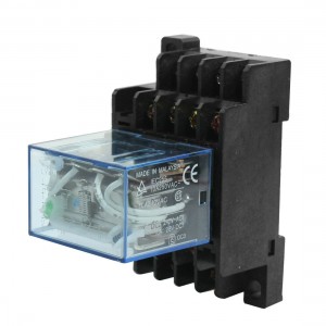 2-Coil Green Pilot Lamp 4PDT Power Relay w DIN Rail Socket DC 24V