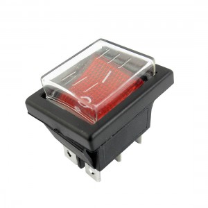 AC 250V 16A 125V 20A DPDT 2Position Red Button Rocker Switch w Waterproof Cover