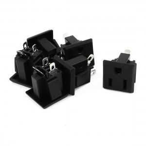 6 Pcs AC 110V-250V 15A Panel Mount Power Socket Connector Black for US 2Pin Plug