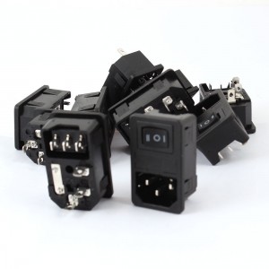 AC 250V 10A 3-pin Rocker Switch IEC320 C14 Power Inlet Socket w Fuse 10Pcs