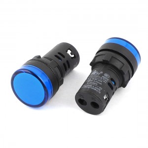Round Plastic Flat Top Blue LED Pilot Signal Indicator Lamp AC 220V 20mA 2 Pcs
