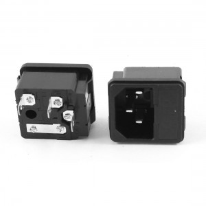 AC 250V 10A Pannel Mounted 3 Pin C14 Inlet Power Socket w Fuse 2Pcs