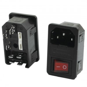 AC 250V 10A Red Switch C14 Male PCB Board Power Adapter Socket 2Pcs