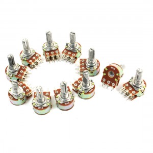 10 Pcs B10K Ohm Knurled Shaft Adjust Double Linear Potentiometers AC 250V