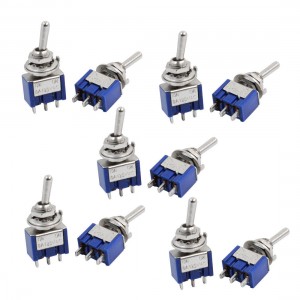 10pcs Self Locking Miniature Toggle Switch Blue 3 Pin SPDT On/On AC125V 6A