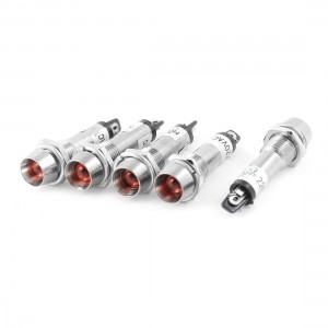 AC 220V 2 Pins 8mm Terminals Red LED Light Signal Indicator Lamp 5 Pcs