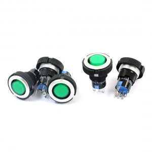 AC 220V 22mm Dia Thread Green Light SPDT Locking Plastic Push Button Switch 5Pcs