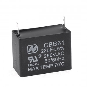 AC 250V 22uF 2pin Rectangle Air Conditioner Fan Motor Running Capacitor CBB61