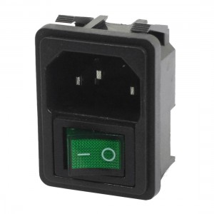 Panel Mount Green Rocker Switch IEC320 C14 3 Pin Plug Power Socket AC250V 10A