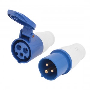 Plastic Housing 2P+E Poles 16A Industrial Socket SF-013 Blue White AC 220-250V