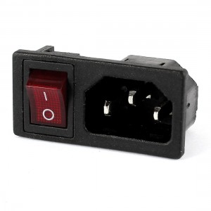 Panel IEC320 C14 Inlet Power Socket On/Off SPST Red Rocker Switch AC 250V 10A