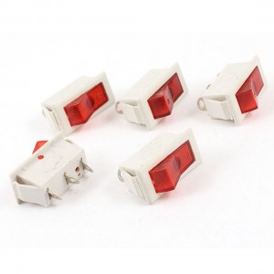 AC 250V 6A 3 Pins SPST Red Light Snap in Boat Rocker Switch 5 Pcs